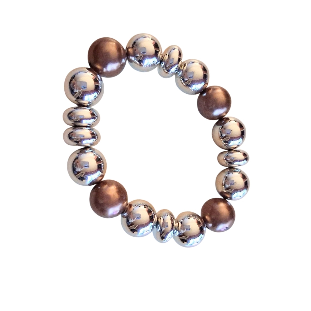 **FREE!* W/Purchase! Bracelet Elastic Silver Brown Women Girls Teen - Picture 1 of 8